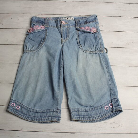 Vintage Glo Denim Blue Jeans Girl's Size 8 Wide Leg Gaucho Capri Shorts - Picture 1 of 7